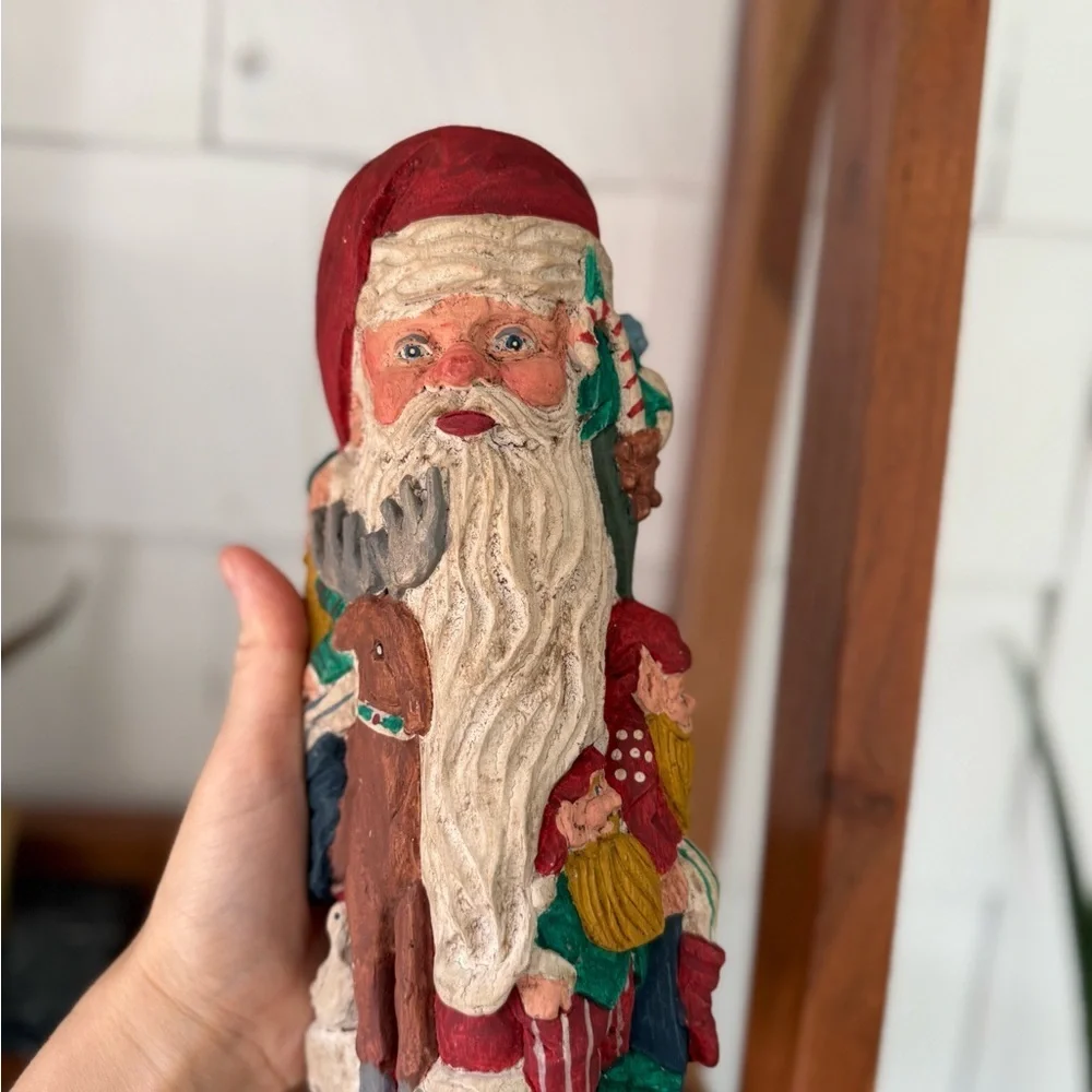 Vintage Handcrafted look Santa Claus Holiday Figurine with elf and reindeer